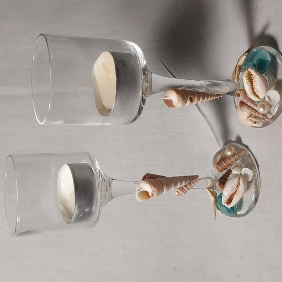 Handmade Shell Art Tea Light Candle Holders Set of 2 - Picture 5 of 5